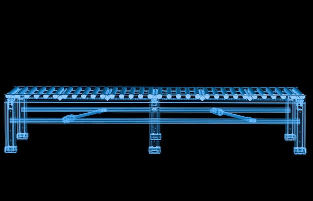 3d rendering a raggi x nastro trasportatore vuoto isolato su nero