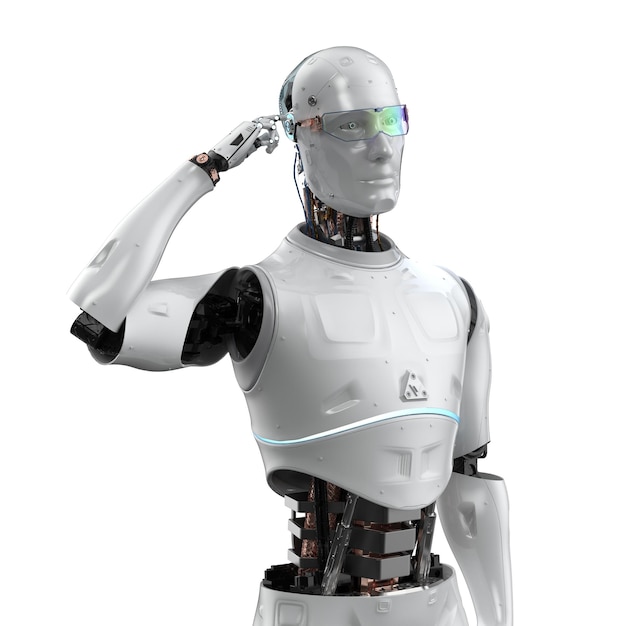 3d rendering ai robot computing or analyzing isolated on white