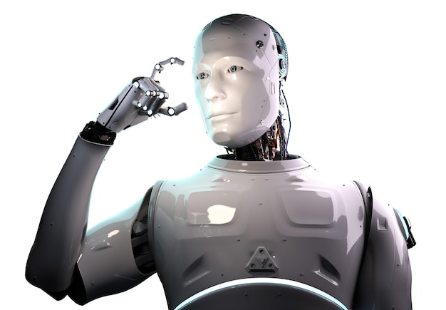 3d rendering artificial intelligence robot or cyborg with empty hand isolated on white
