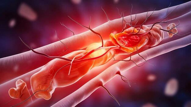 3d rendering atherosclerosis con colesterolo sangue o placca in vaso causa di arteria coronaria di