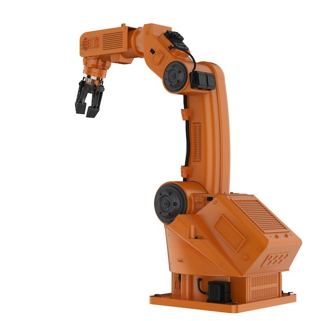 3D rendering braccio robotico arancione isolato su sfondo bianco