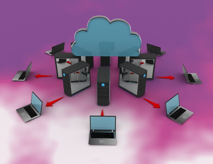 Photo 3d rendering computer network. 3d rendered illustration