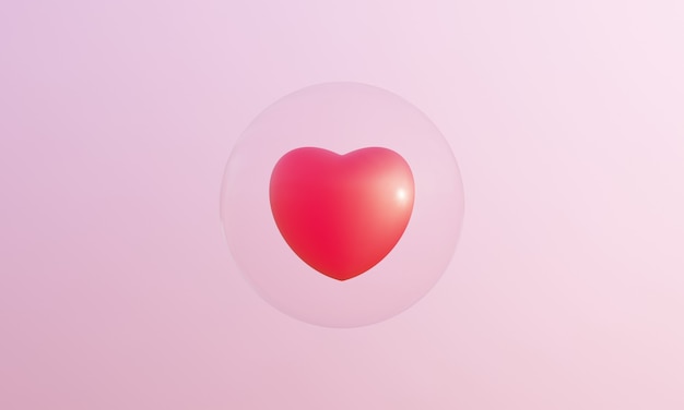 3D rendering cuore rosso e bolle su sfondo rosa.