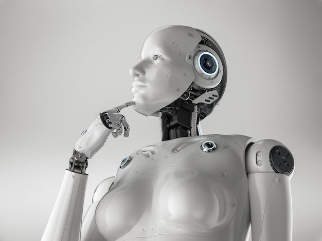 3D rendering cyborg femmina o pensiero robot