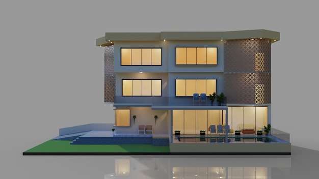 3d rendering design esterno moderno dell'illustrazione del modello di casa con piscina