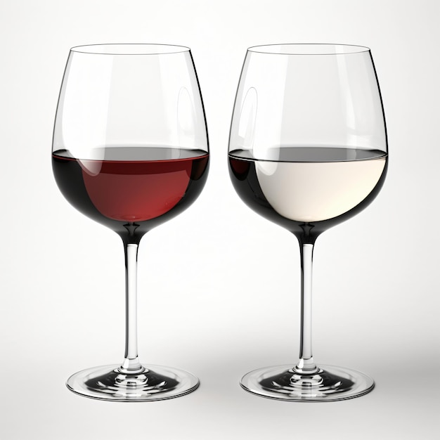 3D rendering di bicchieri con vino bianco e rosso isolato generativo ai