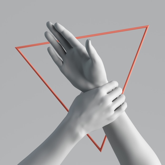 3D rendering di manichino umano parti del corpo bianco mani femminili artificiali isolate sulla pianura.