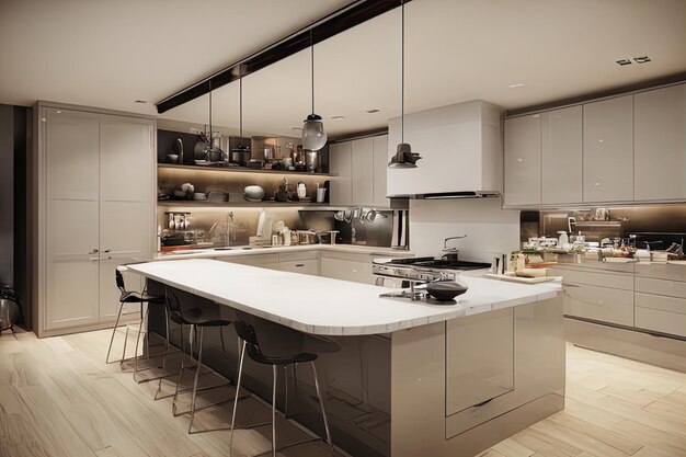 3d rendering di un moderno interno di cucina in un loft stile moderno design interno di cucina con 3d re