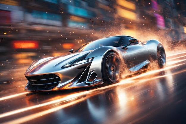 3d rendering di una macchina sportiva vuota su una strada con un sacco di veloce veloce di alta qualità illustratio