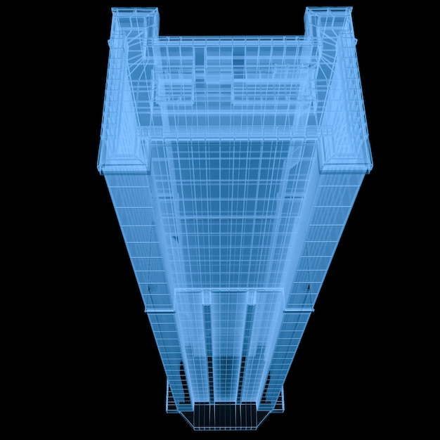 3D rendering edificio a raggi x isolato su nero