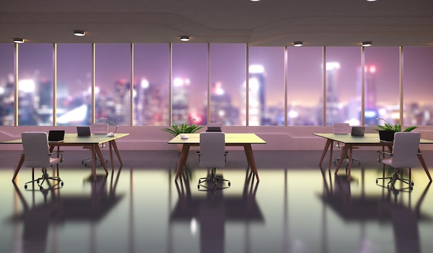 3d rendering empty office space or workspace with computer notebook