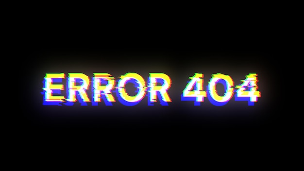 3d rendering error 404 text with screen effects of technological glitches