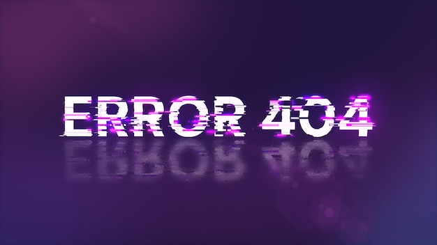 3d rendering error 404 text with screen effects of technological glitches