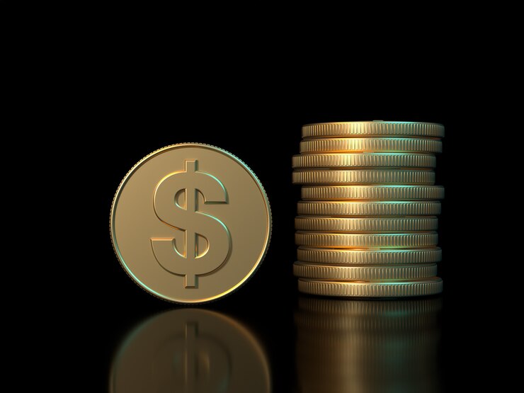 3d rendering gold coin dollar symbol black background  business economy concept