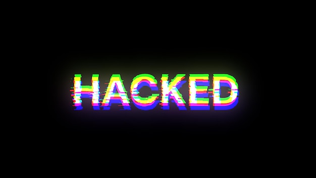 3D rendering hacked text with screen effects of technological glitches