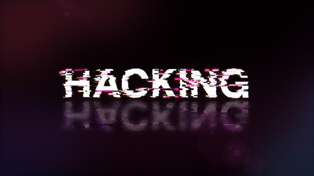 3D rendering hacking text with screen effects of technological glitches