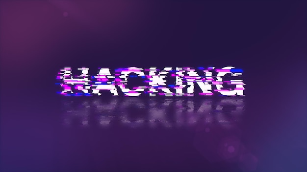 3d rendering hacking text with screen effects of technological glitches