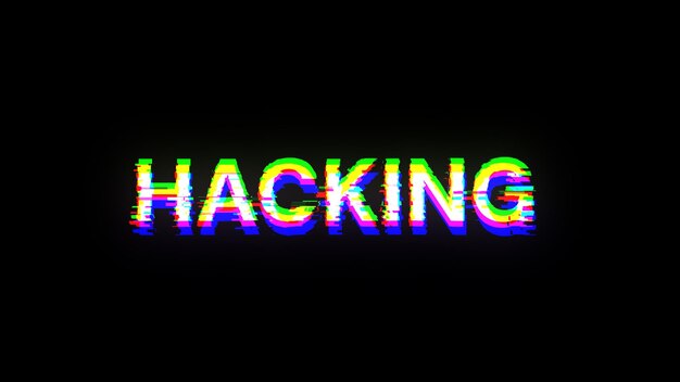 3D rendering hacking text with screen effects of technological glitches