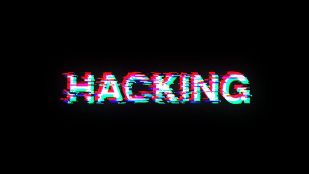 3D rendering hacking text with screen effects of technological glitches