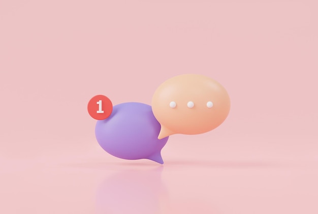 3d rendering icona illustrazione di Chat bolla su sfondo rosa concetto di social media messaggi fumetti forme messenger Talk dialog messenger Chat Social network communication
