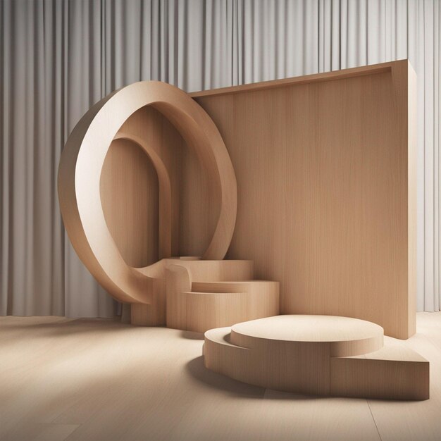 3d rendering in legno podium minimalista ai generato