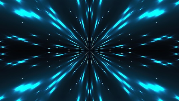 3d rendering kaleida of lights Radiation from the center of golden stars on a black background computer generated abstract backdrop