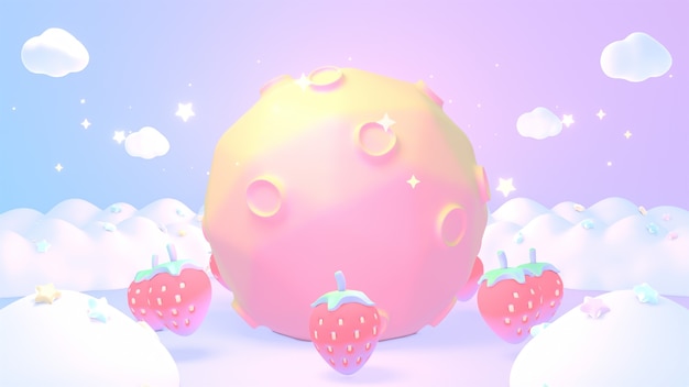 3d rendering kawaii fragola luna