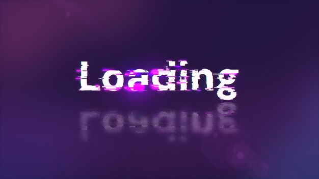 3D rendering loading text with screen effects of technological glitches