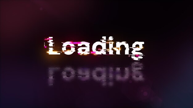 3d rendering loading text with screen effects of technological glitches