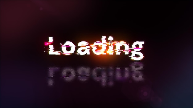 3d rendering loading text with screen effects of technological glitches