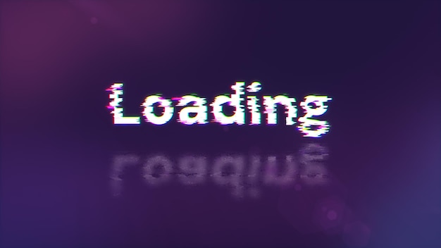 3D rendering loading text with screen effects of technological glitches