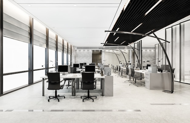 3D rendering loft riunione d'affari e sala di lavoro su edificio per uffici