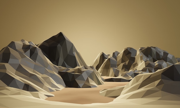 3D rendering low poly montagna e lago.