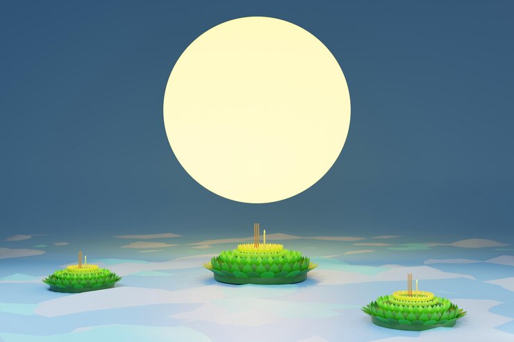 Photo 3d rendering loy krathong floating flower background loy krathong festival