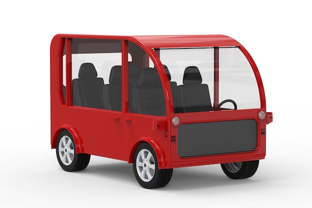 3D rendering mini furgone rosso o bus navetta su sfondo bianco