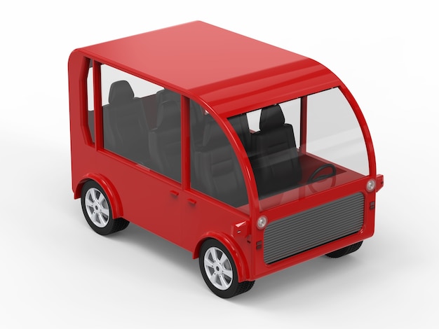 3D rendering mini furgone rosso o bus navetta su sfondo bianco