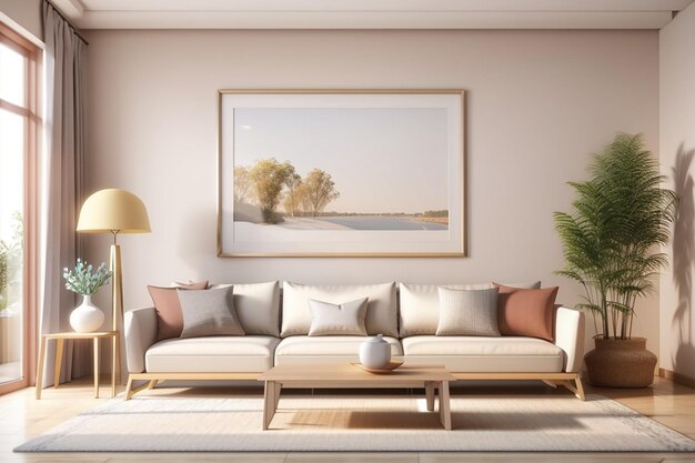 3d rendering mock up frame in soggiorno con divano