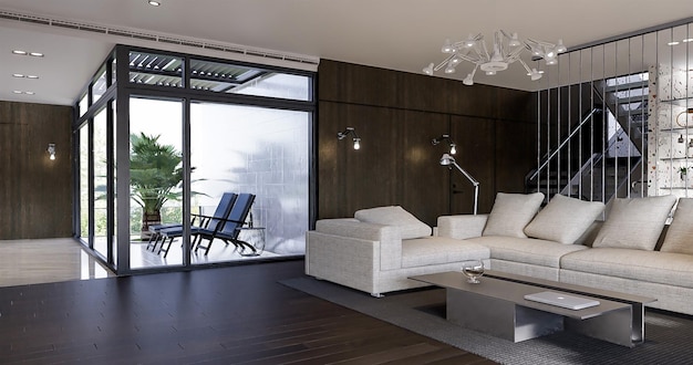 3d rendering moderno soggiorno di lusso e interior design della sala da pranzo