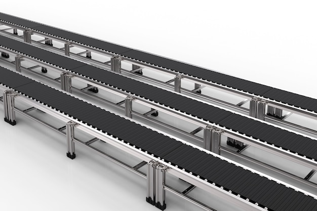 3D rendering nastri trasportatori in gomma su sfondo bianco