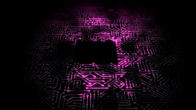 3D rendering of an electrical pulse passing through the circuits of a microcircuit