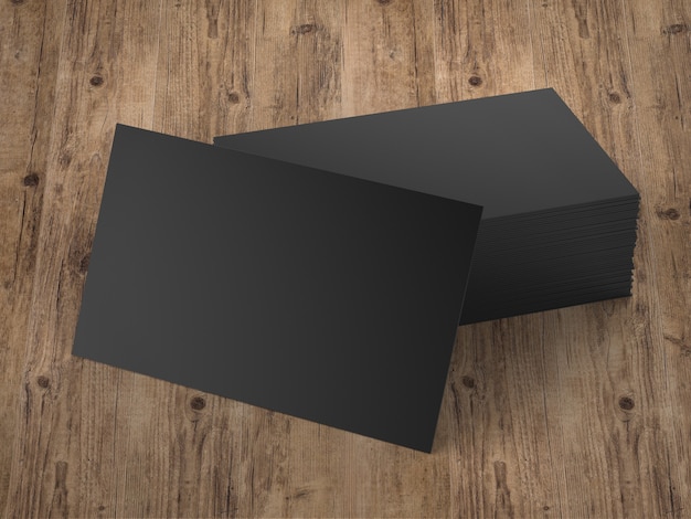 3d rendering pila di carte di nome nere su tavola di legno