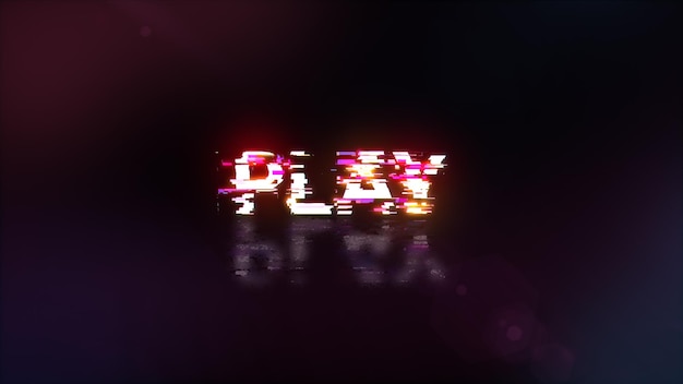 3D rendering play text with screen effects of technological glitches