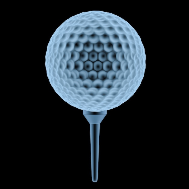 3d rendering raggi x pallina da golf sul tee isolato su nero