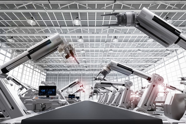 3d rendering robot arms with conveyor line