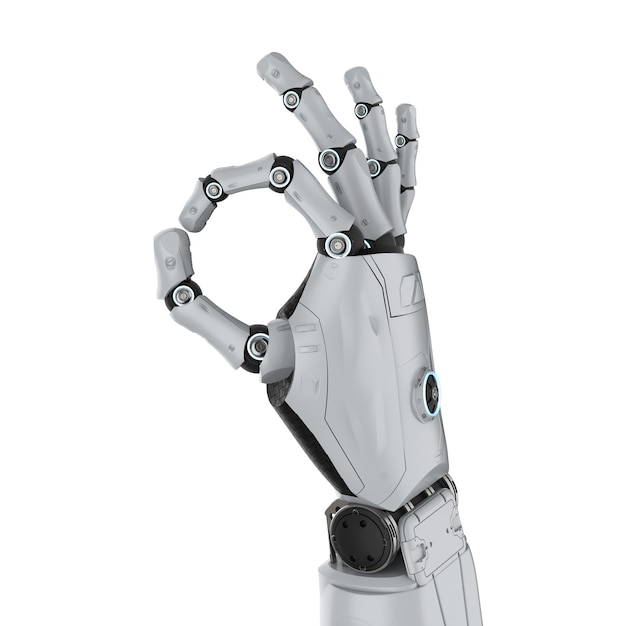 3D rendering robot gesto della mano ok isolato su bianco