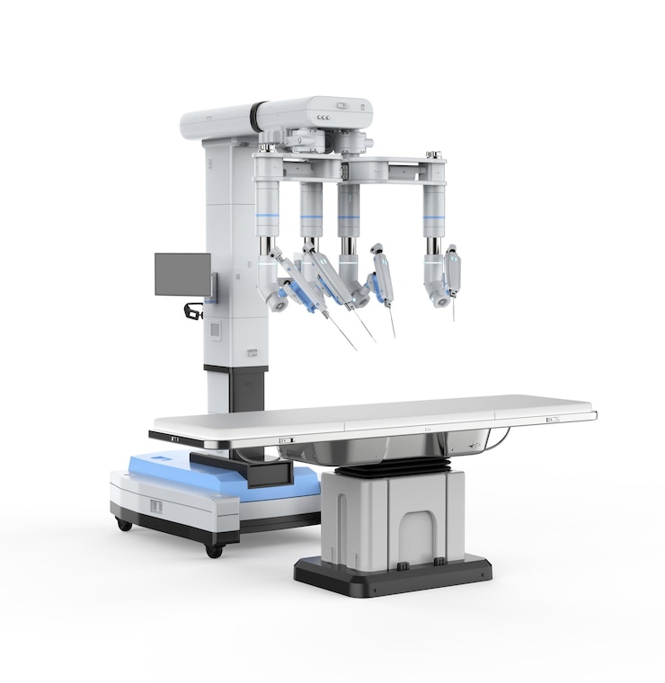 Photo 3d rendering robotic assisted surgery isolated on white background