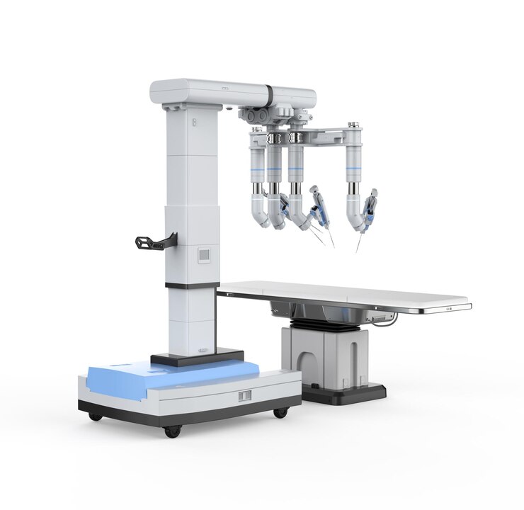 Photo 3d rendering robotic assisted surgery isolated on white background