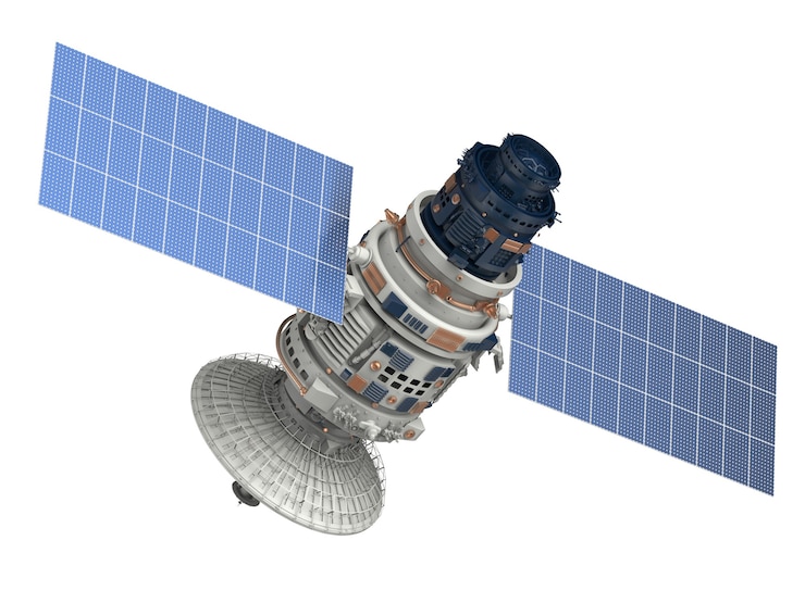 Foto 3d rendering satellitare isolato su bianco