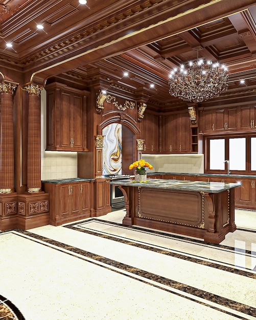 3d rendering set da cucina classico interior design