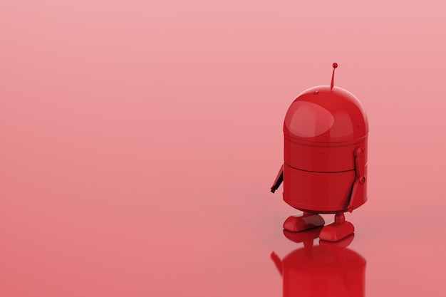 3d rendering single color red ai robot on red background